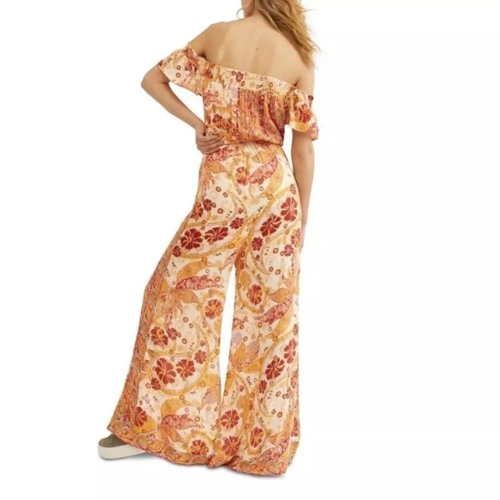 Free People Carmen Jumpsuit Off Shoulder Floral Wide Leg Size S